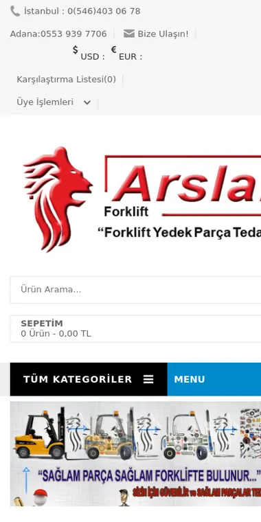 Arslan İstif web sitesi — mobil görünümü