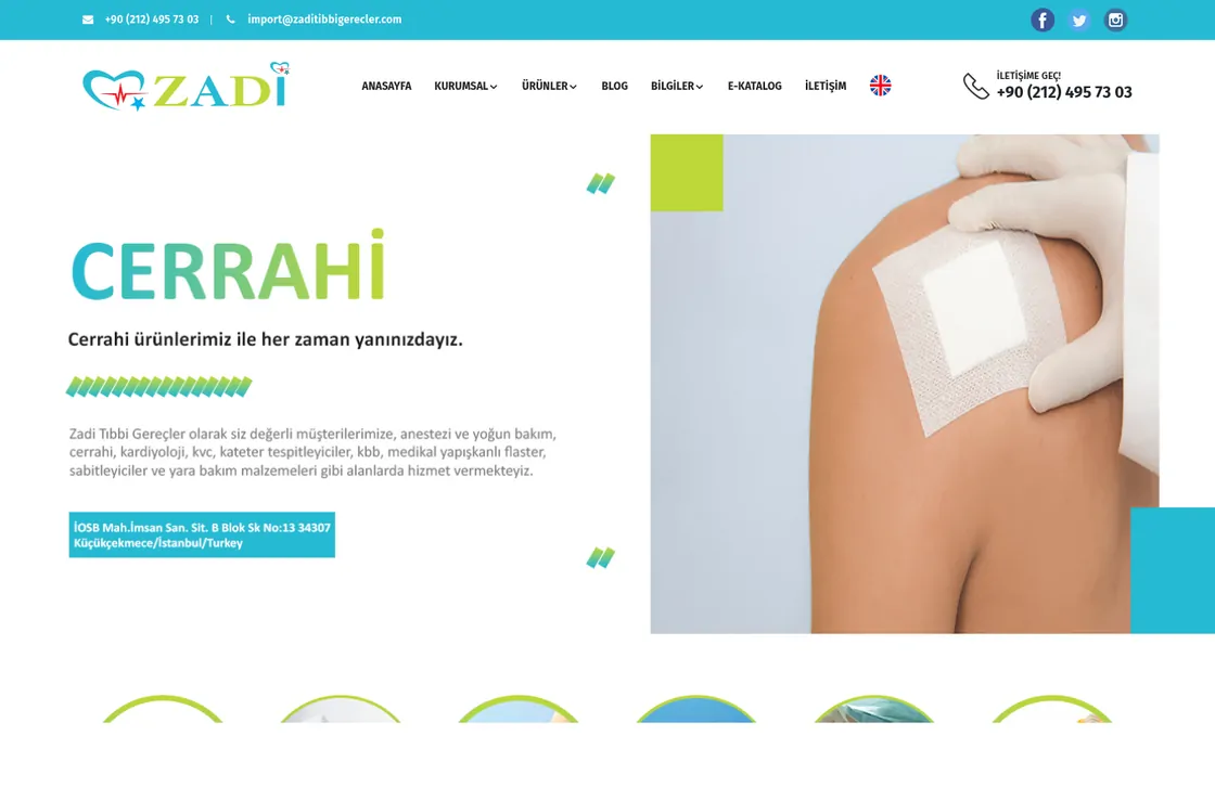 Zadi Tıbbi Gereçler web sitesi — masaüstü görünümü